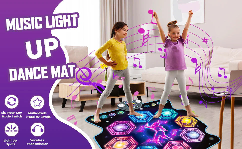 VATOS Dance Mat for Kids 27 Levels 8 LED Keys Bluetooth 5 Game Modes Built-in Music Ages 3+ Years