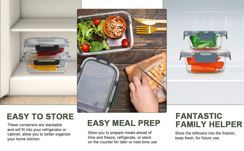 12pcs/set Glass fresh-keeping Crisper, Lunch Box, Sealed Leak-proof Bento Box, Refrigerator Freezer Storage Camping Lunch Box