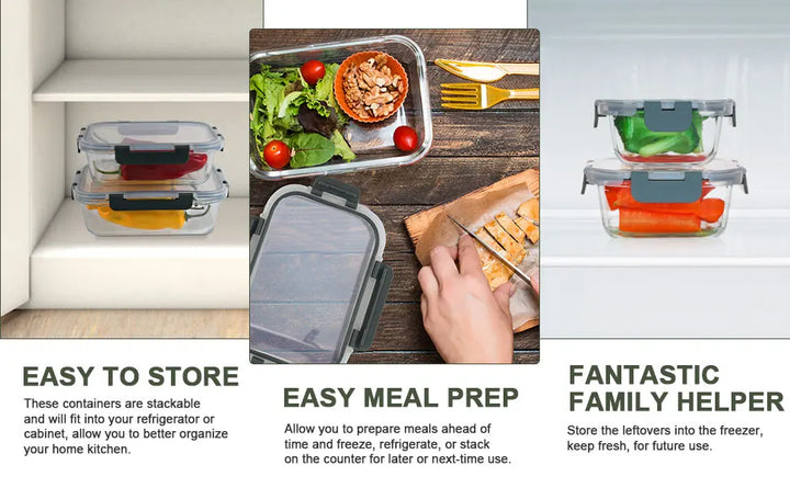 12pcs/set Glass fresh-keeping Crisper, Lunch Box, Sealed Leak-proof Bento Box, Refrigerator Freezer Storage Camping Lunch Box