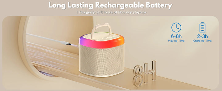 Portable Bluetooth Speaker, Wireless Mini Speaker with 2 Microphone, 5 Mode Voice Effect, LED Party Light