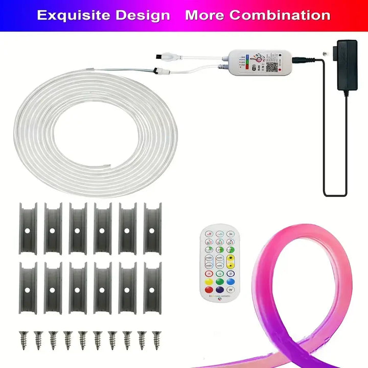 neon rope lights,GB Led Strip Lights, Waterproof IP67, DIY Design, Music Sync,  Remote Control, Multiple Modes