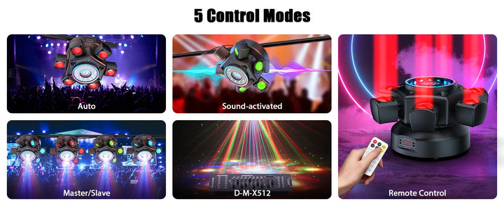 U'King 100W 6-Arm RGBW Beam Moving Head Light With Remote Control Rotating Strobe Stage Light DJ Light For Wedding Party Bar KTV