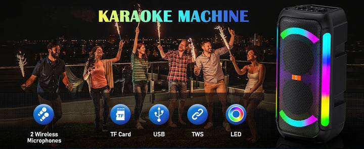 T30 Karaoke Bluetooth Speaker Music Rhythm Light 360 Degree Stereo Surround Wireless Subwoofer with 2 Wireless Bluetooth Mic