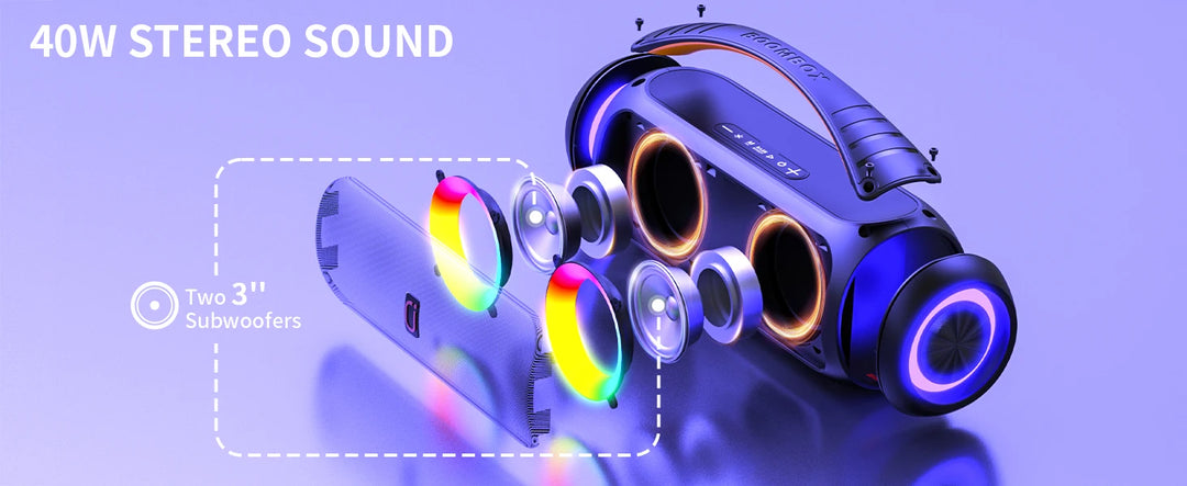 40W Waterproof Bluetooth Speaker, Portable Wireless Speaker, Outdoor Party Boombox Speaker, Deep Rich Bass, Dazzling LED Light