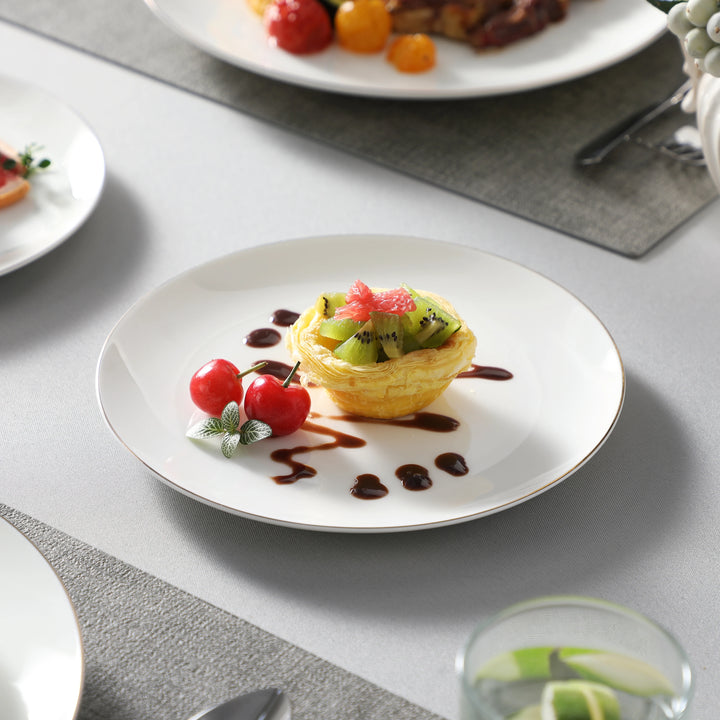 MALACASA 16/32-PCS Nordic European Golden Rim White Bone China Tableware Set with Bowl,Dinner&Dessert&Soup Plate Set for 4