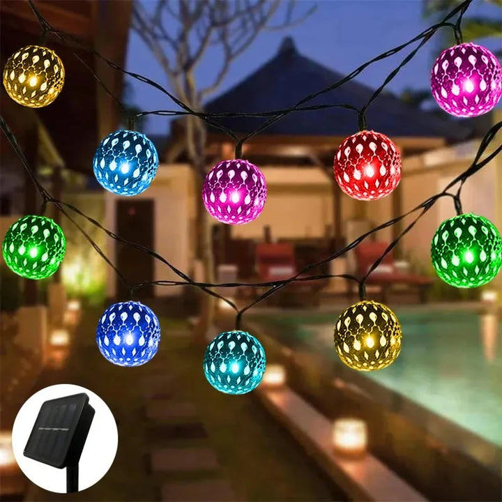 3.5M Solar String Lights Moroccan Ball RGB LEDs Perfect for Weddings Parties Birthdays Christmas Home Bedroom Garden Yard Decor