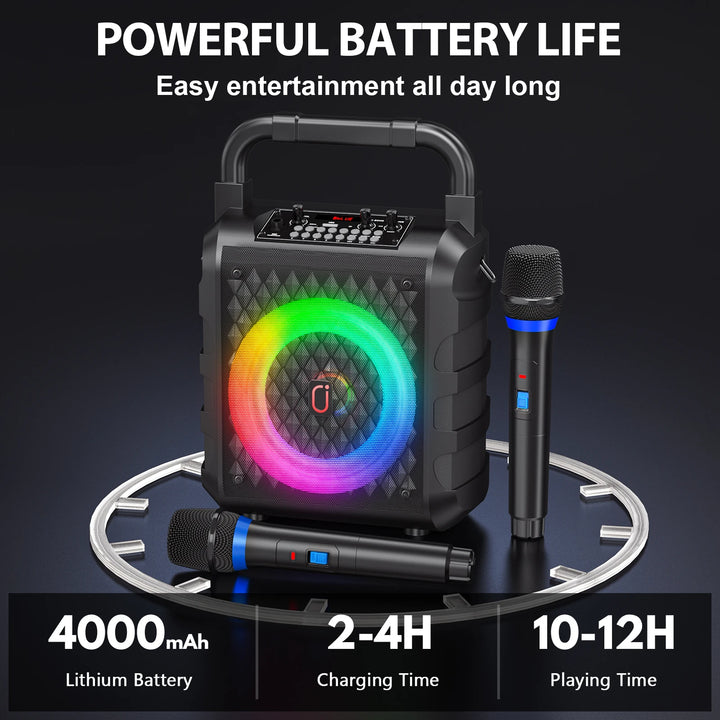 FanFun Wireless Speaker, Portable Bluetooth Speaker with Microphone and LED Light, Karaoke Speaker Machine, Home Karaoke System