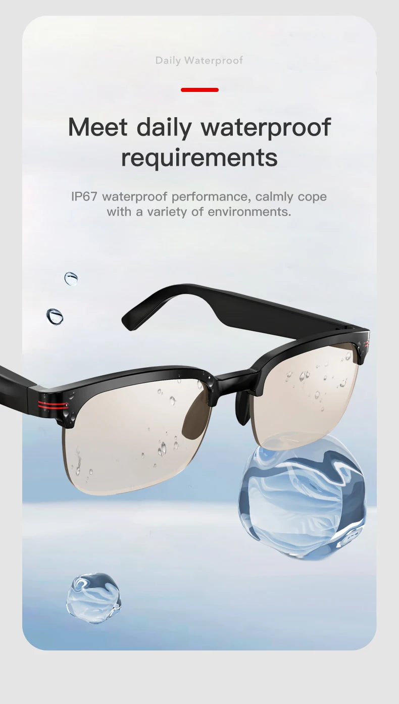 LaNikar New GS200 Smart Glasses Wireless Call Music Playback Half Frame Sunglasses With Blue Light UV Protection IP67 Waterproof