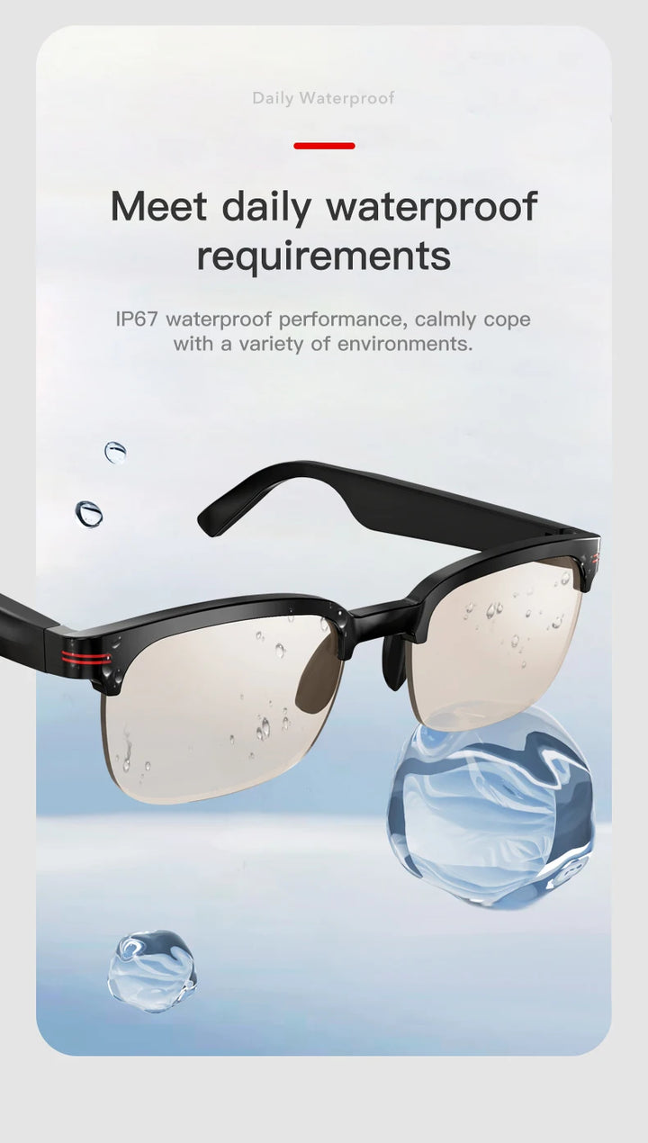 LaNikar New GS200 Smart Glasses Wireless Call Music Playback Half Frame Sunglasses With Blue Light UV Protection IP67 Waterproof