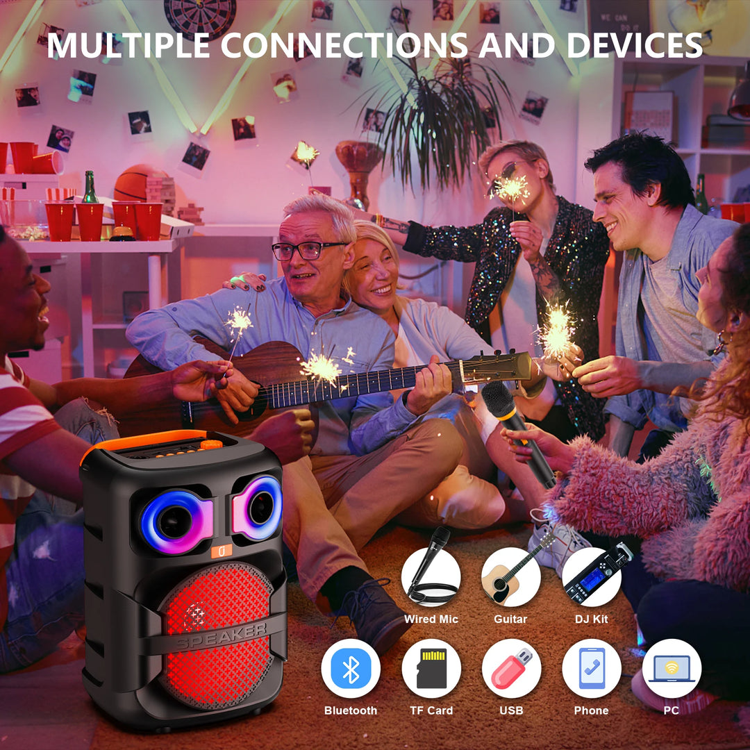 FanFun Karaoke Speaker, Home Karaoke Machine with 2 Microphone, Portable Bluetooth Speaker with LED Party Light, T28-T