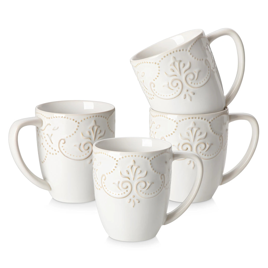 MALACASA GISELLE 4/8 PCS Porcelain Cup Sets 14 Oz Retro Relife Coffee Cup Sets Ceramic Mug Sets for Milk/Cappuccino Two Option