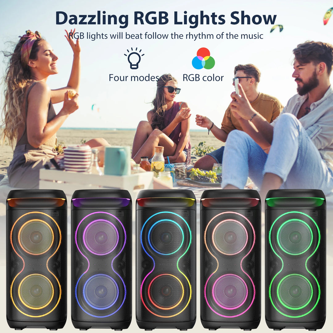 JYX Large Party Speaker, Wireless Bluetooth Speaker with Microphone, LED Party Light