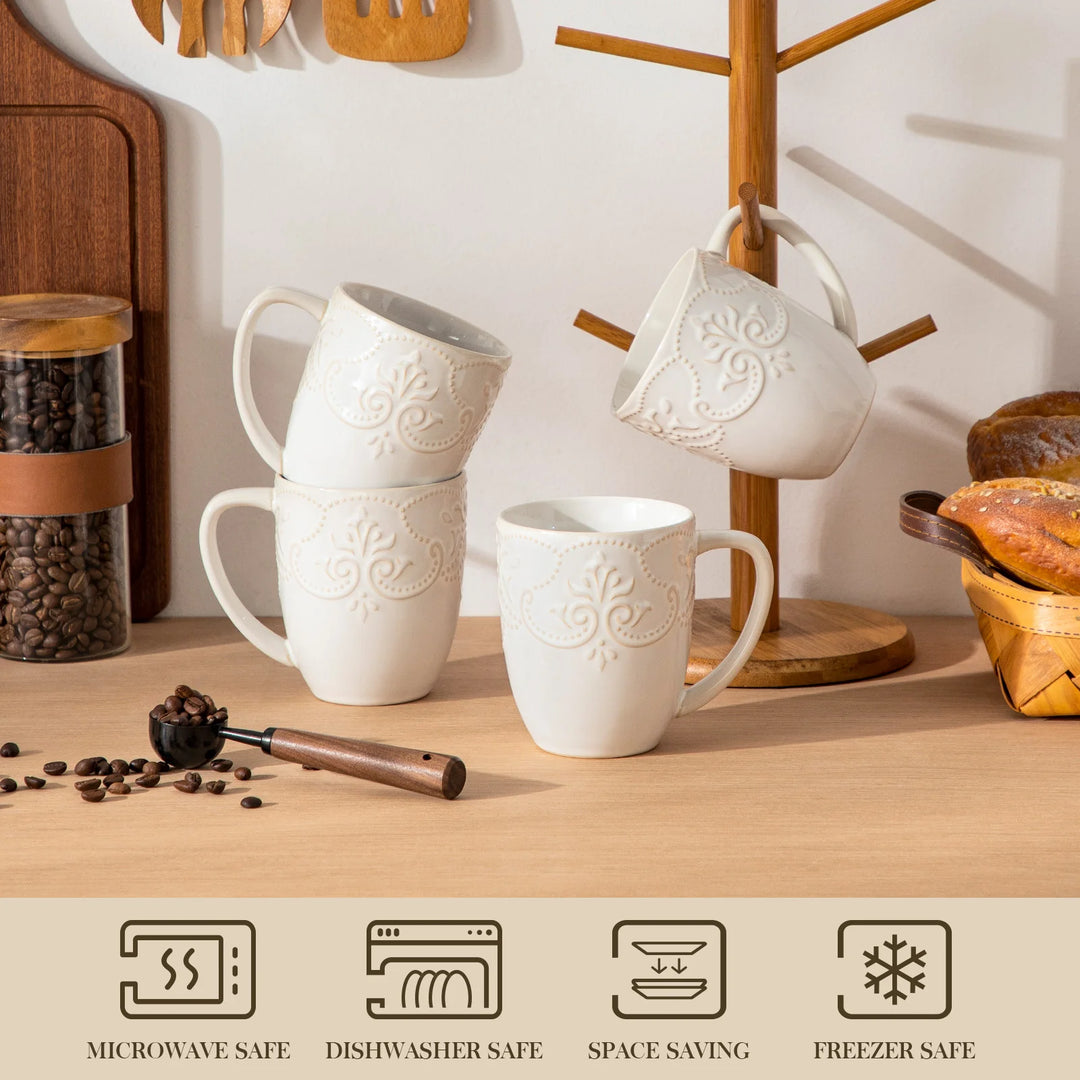 MALACASA GISELLE 4/8 PCS Porcelain Cup Sets 14 Oz Retro Relife Coffee Cup Sets Ceramic Mug Sets for Milk/Cappuccino Two Option
