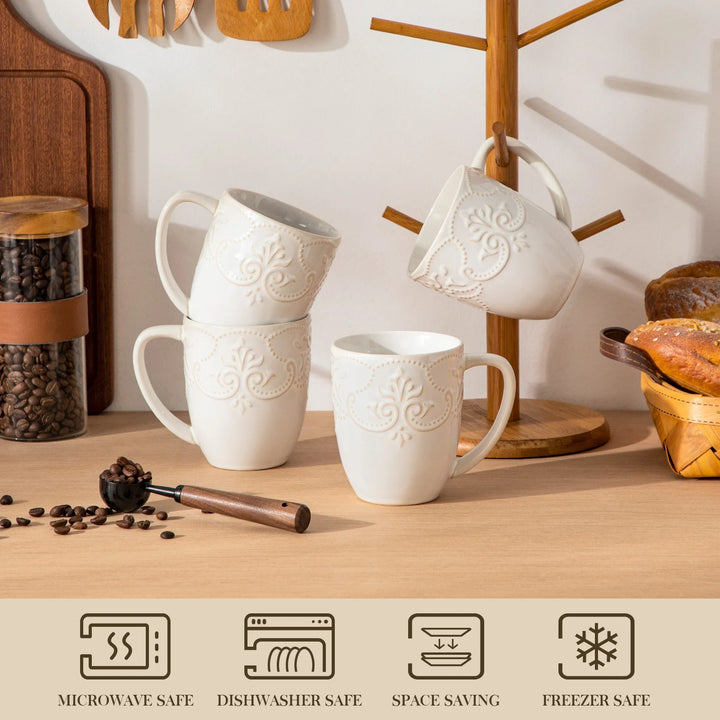 MALACASA GISELLE 4/8 PCS Porcelain Cup Sets 14 Oz Retro Relife Coffee Cup Sets Ceramic Mug Sets for Milk/Cappuccino Two Option