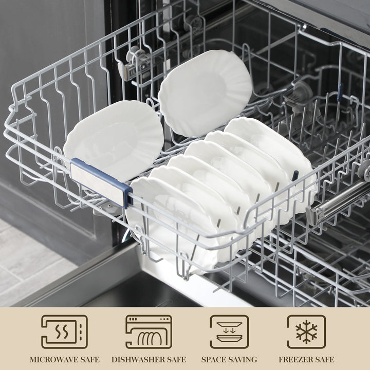 MALACASA Regular 8-Piece 7.75" Ceramic White Porcelain Breakfast Tray Dinner Plate Dessert Plate Cake Potato Chip Snack Dishes