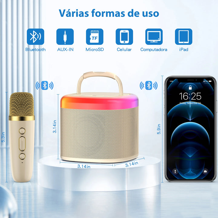 Portable Bluetooth Speaker, Wireless Mini Speaker with 2 Microphone, 5 Mode Voice Effect, LED Party Light
