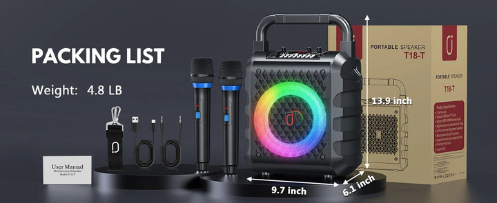 FanFun Wireless Speaker, Portable Bluetooth Speaker with Microphone and LED Light, Karaoke Speaker Machine, Home Karaoke System