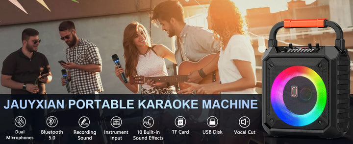 JYX Wireless Speaker, Portable Bluetooth Speaker with Wired Microphone, Home Karaoke Speaker System, LED Party Light
