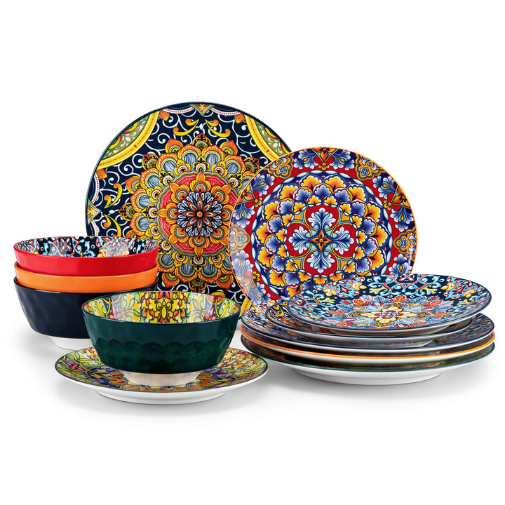vancasso 12/24 Piece New Bohemian Ceramic Dinnerware Plates Porcelain Plates Dinner Set with 4pcs Dinner Plate/Dessert/Bowl
