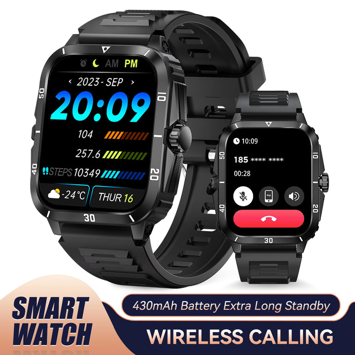 LaNikar New Smart Watch 3ATM Waterproof 1.96" IPS Screen Military KT71 Men 100+ Sport Mode Heart Rate Blood Pressure Bluetooth