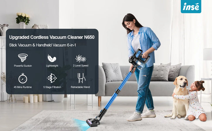 INSE N650 Cordless Vacuum Cleaner 4-Stage Advanced Filtration System Captures 99.99% of fine particles