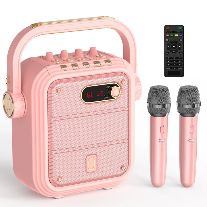 Portable Wireless Karaoke Machine-Adult Singing Speaker with 2 Wireless Microphones,TF Card/ USB Support with Remote Control