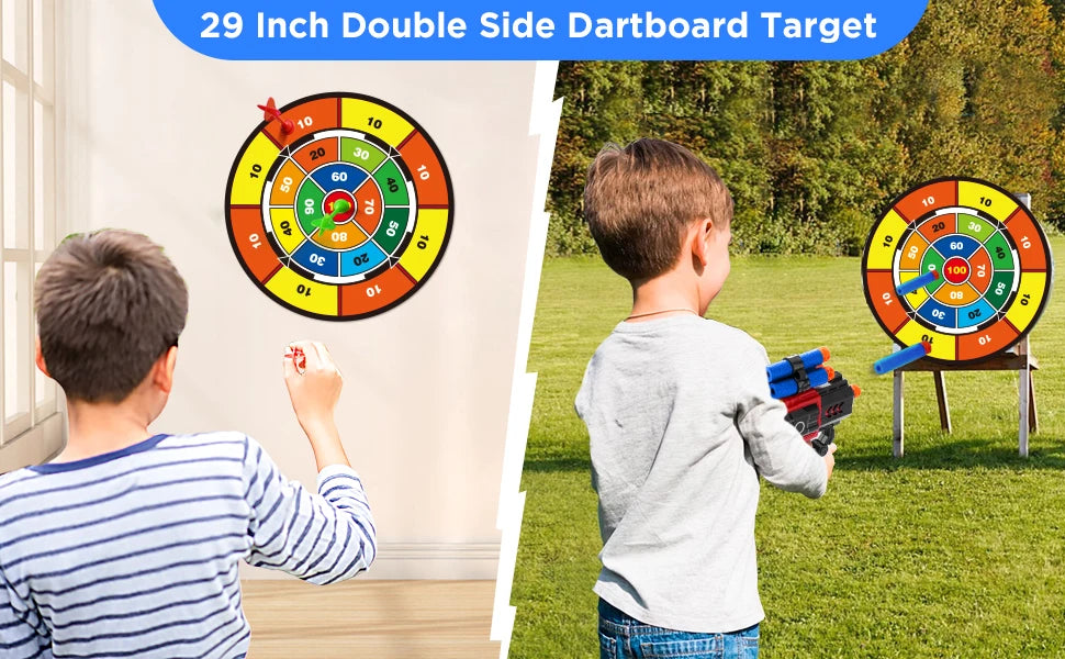 VATOS 2X Bow Arrow + Guns Toy For Kids LED Light Up Archery with Suction Cup Stand Target Dart Board Indoor Outdoor Game Toys