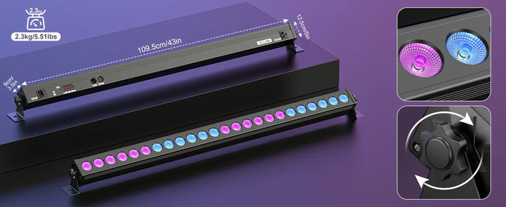 U'King 2Pcs 60W RGB 24LED Wall Wash Light Bar With Remote Controller DMX Stage Light Bar For Wedding Church Music Dance DJ Party
