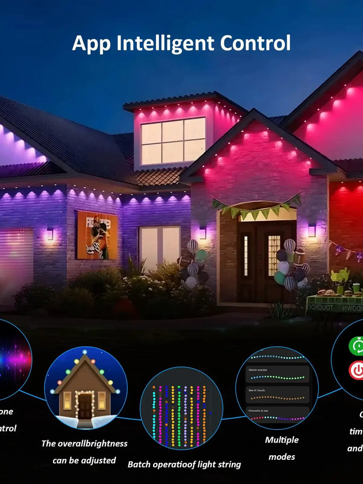 150FT 90LEDS, Permanent Outdoor LED strip Lights, Smart RGBIC Outdoor Lights With 72 Scene Modes, Garden Yard, IP68 Eaves Lights