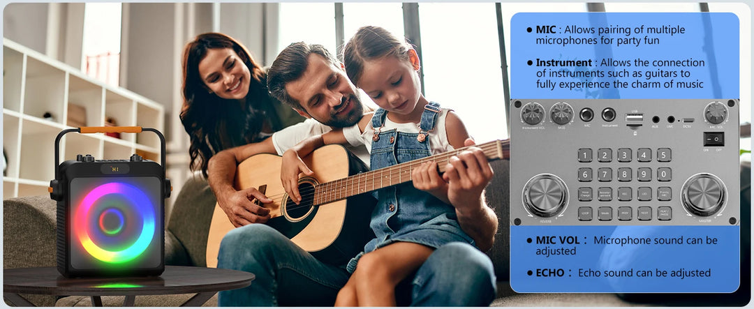 2 Wireless Microphones T19-T Karaoke Machine | Black Karaoke Speaker With Treble/Bass Adjustment, Wireless Speaker PA System