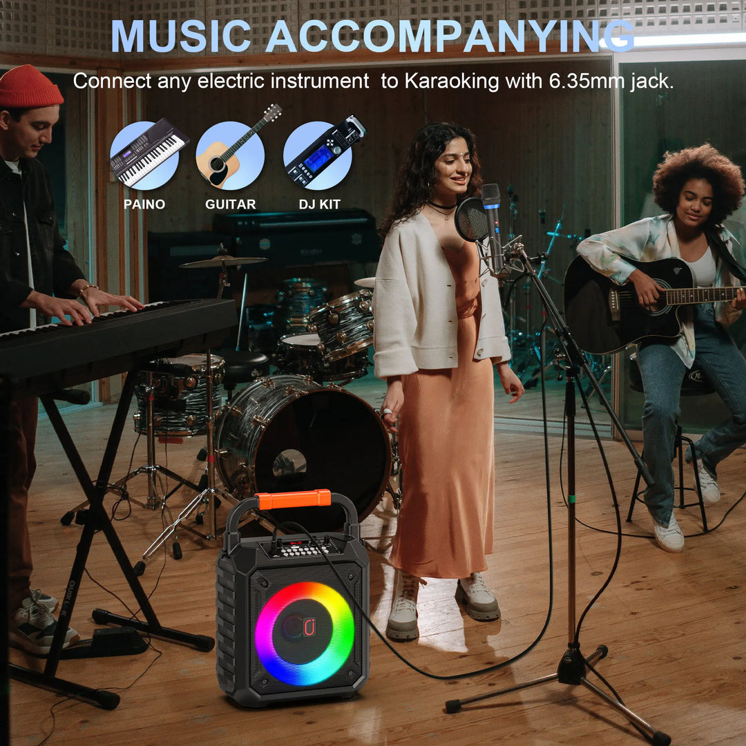 T17-T Wireless Bluetooth Speaker, Karaoke Machine with 2 Microphone, Home Karaoke System with LED Party Light