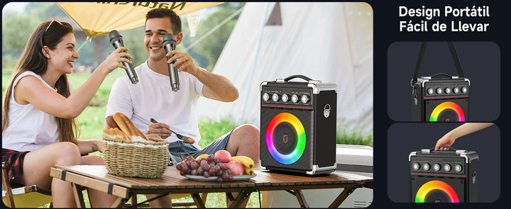 Kara Ok Machine with 2Wireless Microphones,Portable Bluetooth Speakers with Bass/Treble Adjustment,Pa System with Remote Control