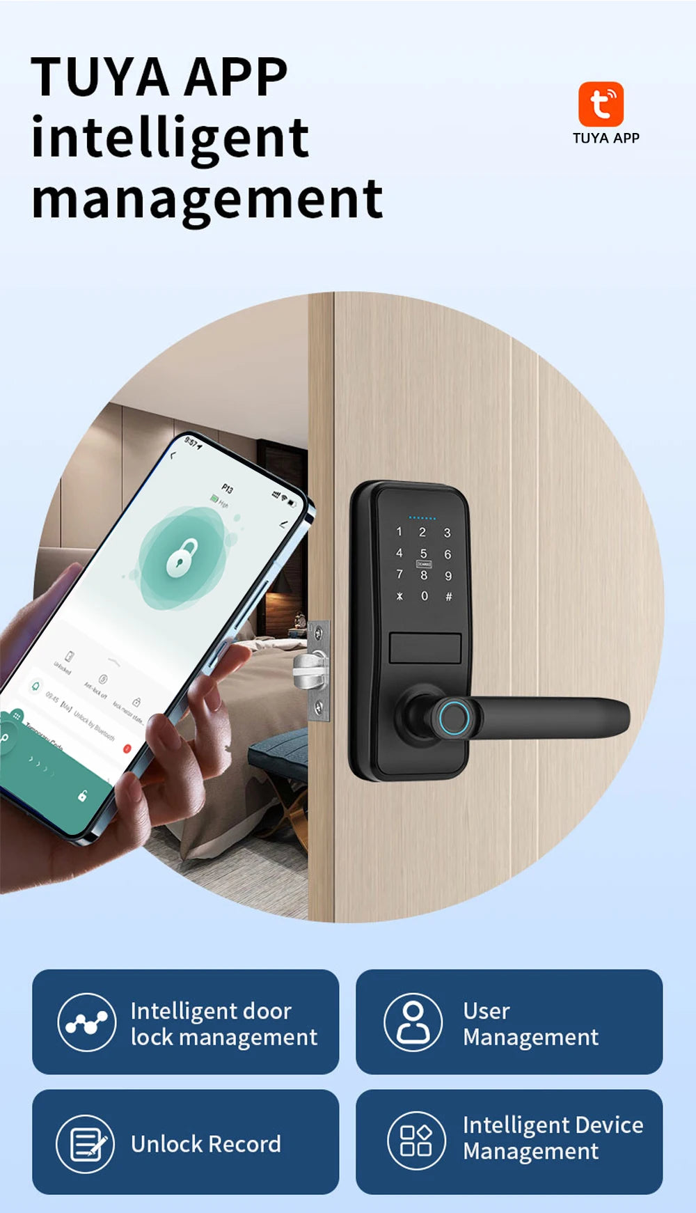 RAYKUBE Smart Biometric Fingerprint Door Lock Electronic Lock Tuya App Set Fingerprint/ Password/ Card Unlock Delivery From US
