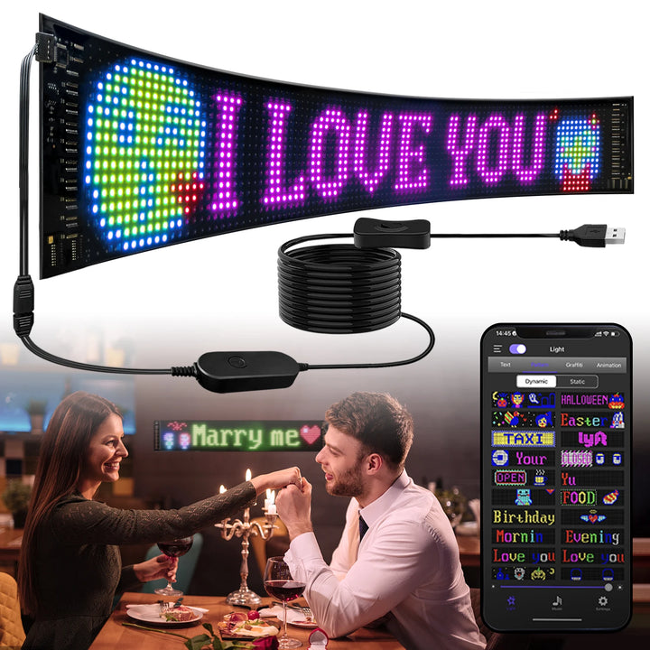  Scrolling Bright Advertising LED Signs, Flexible USB 5V LED Car Sign Bluetooth App Control Custom Text Pattern ,Valentine's Day