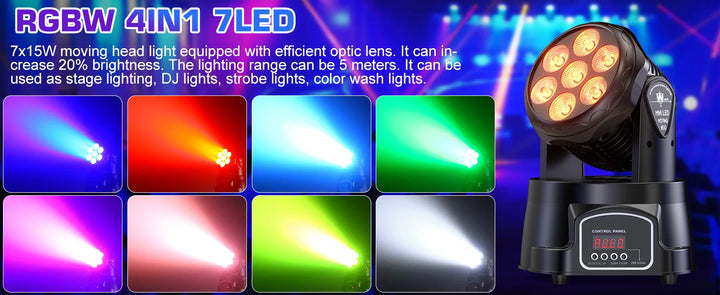 U`King 4Pcs 50W Moving Head Stage Lights 7X4W RGBW LED Beam SpotlightS DMX DJ Light For Disco Music Wedding Party Dance Club KTV