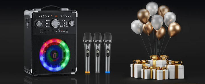 FanFun Karaoke Speaker with 3 Wireless Microphone, Bluetooth Speaker with LED Light, Portable Outdoor Party Speaker