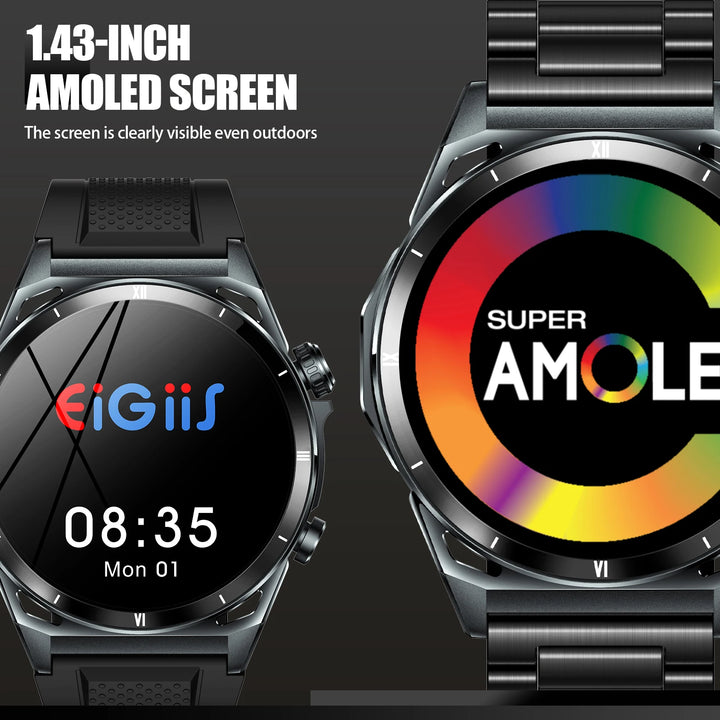 LaNikar New KE6 Smart Watch 1.43" AMOLED Display Men Black Sports Watch KE Series Bluetooth Call Health Monitor IP68 Waterproof