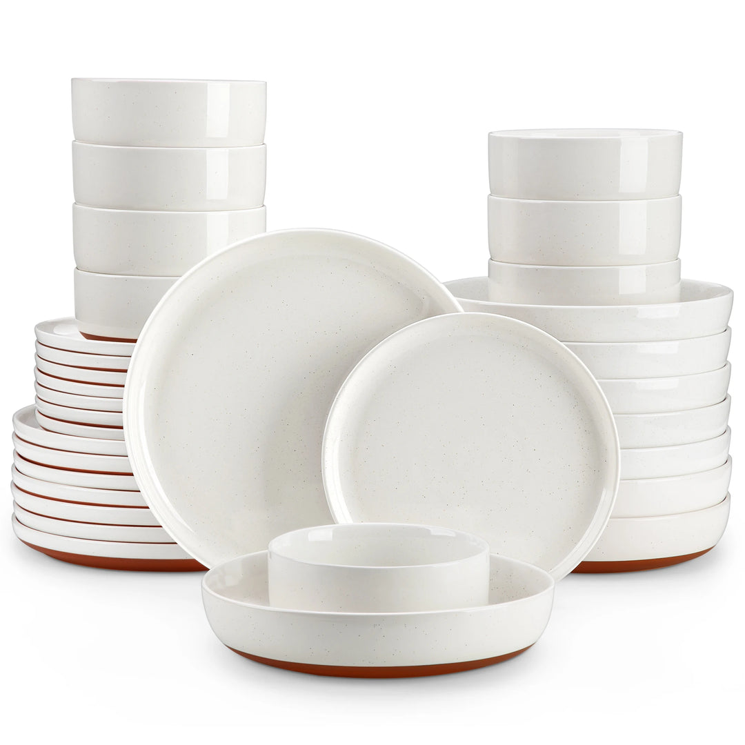 MALACASA TARA 16/32 Piece Stoneware Dinnerware Set Mix-Color Sesame Layered Glaze with 6PCS Dinner plate/Dessert plate/Soup/Bowl