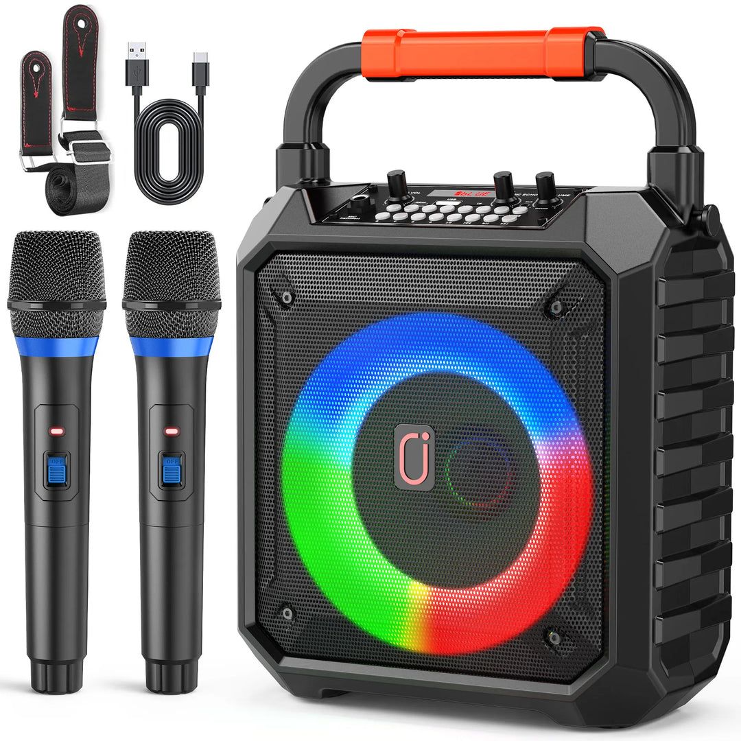 JYX Wireless Speaker, Portable Bluetooth Speaker with Wired Microphone, Home Karaoke Speaker System, LED Party Light
