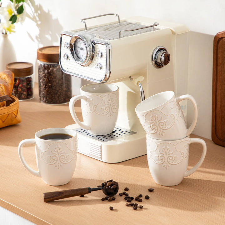 MALACASA GISELLE 4/8 PCS Porcelain Cup Sets 14 Oz Retro Relife Coffee Cup Sets Ceramic Mug Sets for Milk/Cappuccino Two Option