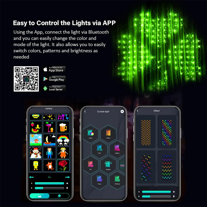 Smart Curtain Lights, 9.8 X 9.8Ft LED Curtain Lights, 400LEDs RGB Color Changing APP Programmable DIY Music-Sync String Light