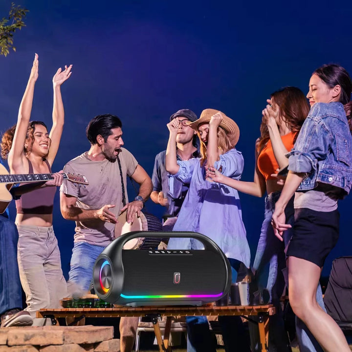JYX Bluetooth Speaker, Portable Speaker with DJ Lights, Deep Subwoofer, Waterproof Outdoor Speaker with 2 Wireless Microphone