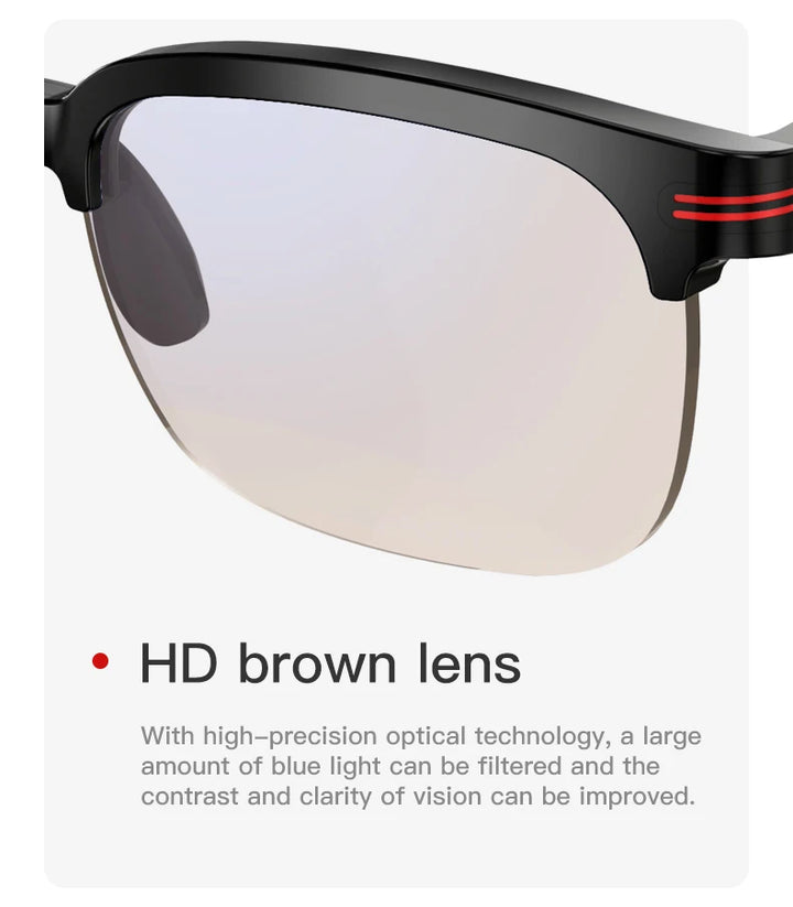 LaNikar New GS200 Smart Glasses Wireless Call Music Playback Half Frame Sunglasses With Blue Light UV Protection IP67 Waterproof