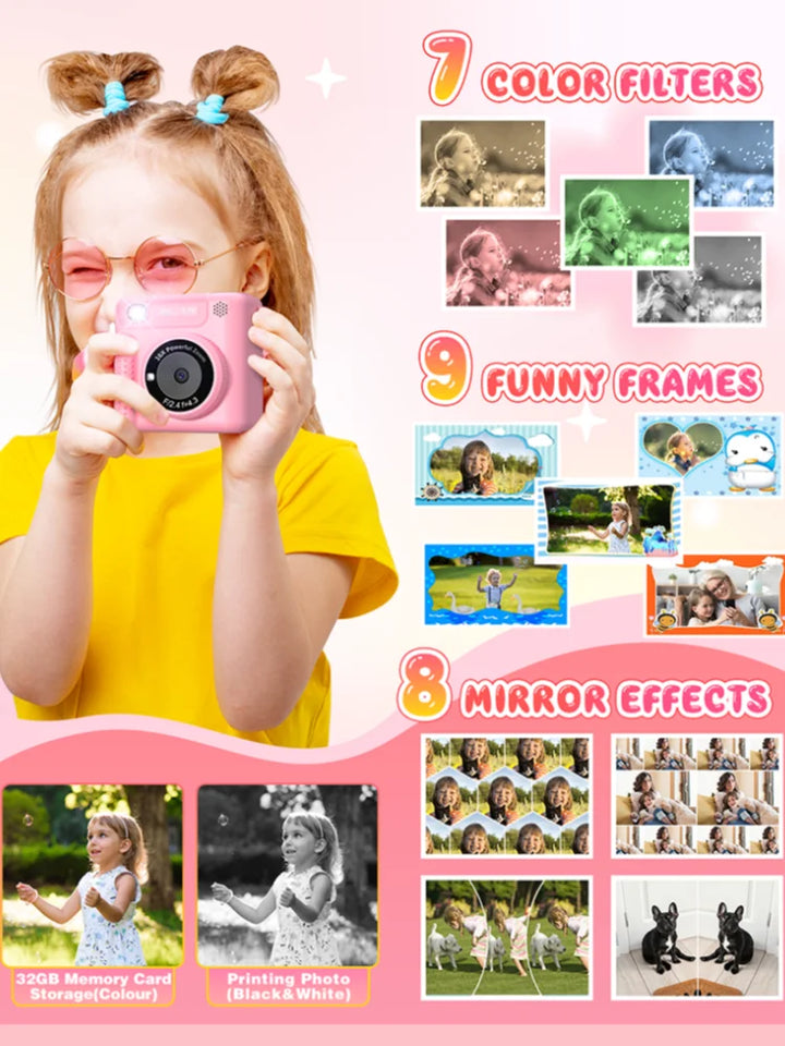Kids Camera Instant Print 12MP 1080P Digital Camera Toddler HD Video Camera Print Photo Portable Toy Age 3+ Girl Christmas Gift