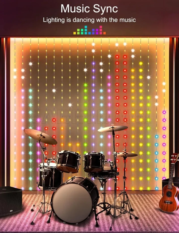 400LEDs Smart LED Curtain Lights USB Dynamic Pattern DIY Curtain String Light with App Remote for Christmas Halloween 2*2m/3*3m