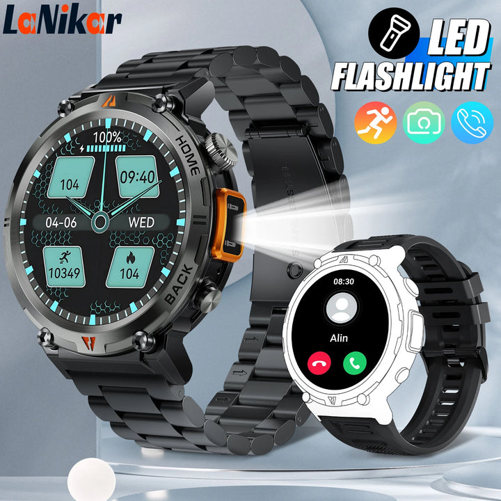 LaNikar KE3 Bluetooth Call Smart Watch Men Full Touch Screen Health Monitor With  steel ring Men SmartWatch For IOS Android