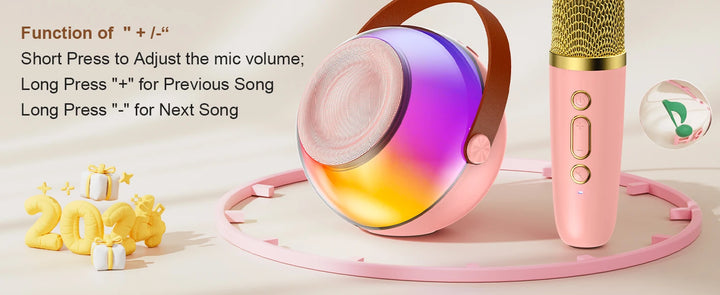Wireless Microphones & Speaker System with Built-in Mic, LED Lighting Effects, USB-C Fast Charging, Camping, Valentine's Gifts