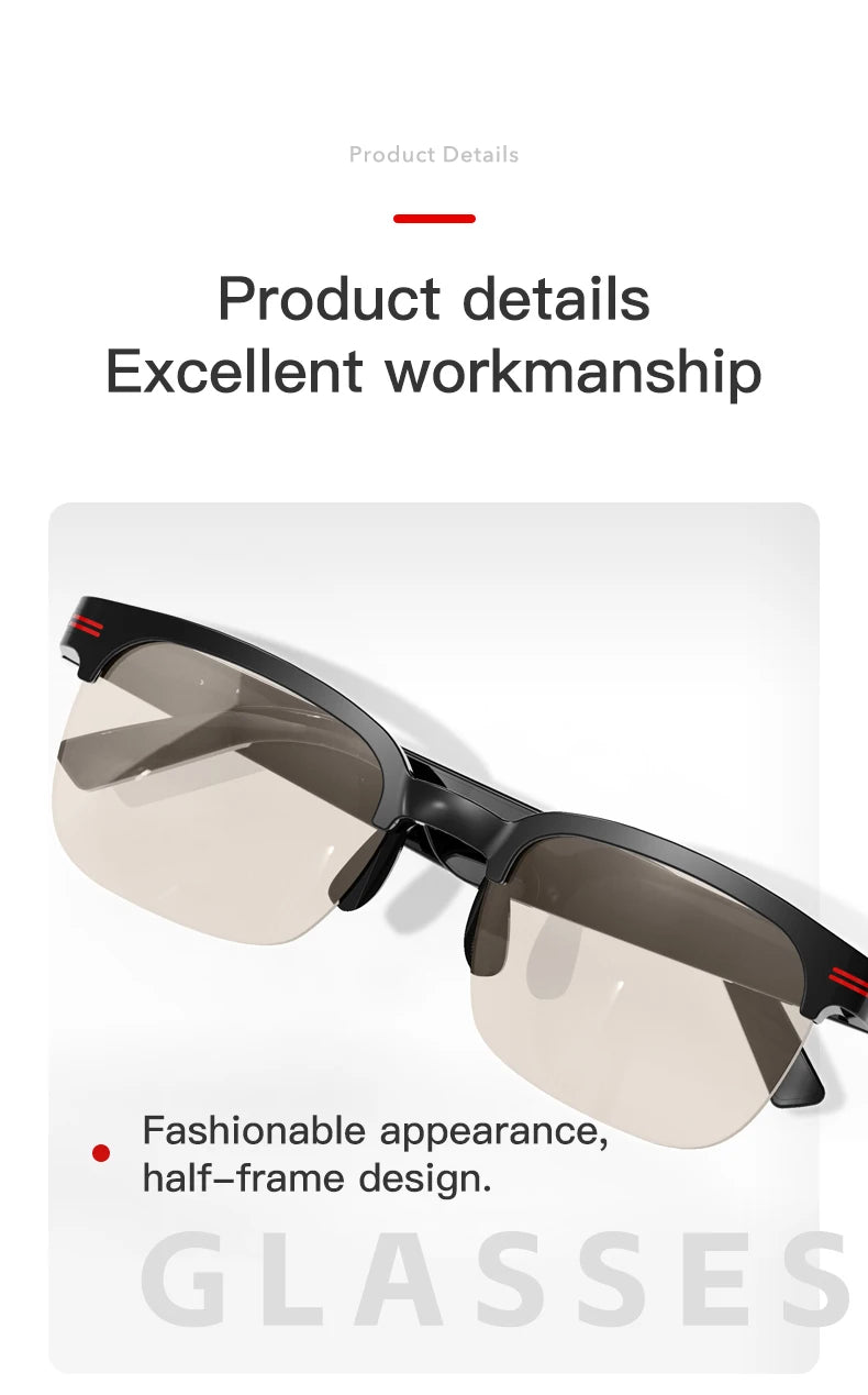 LaNikar New GS200 Smart Glasses Wireless Call Music Playback Half Frame Sunglasses With Blue Light UV Protection IP67 Waterproof