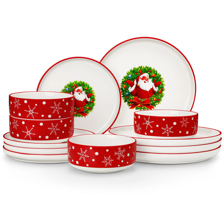 VEWEET 12/30 Piece Christmas Dinnerware Set Christmas Tree Ceramic Plate Set With 4/6pc Dinner Plate/Dessert/Soup/Bowl/Mug