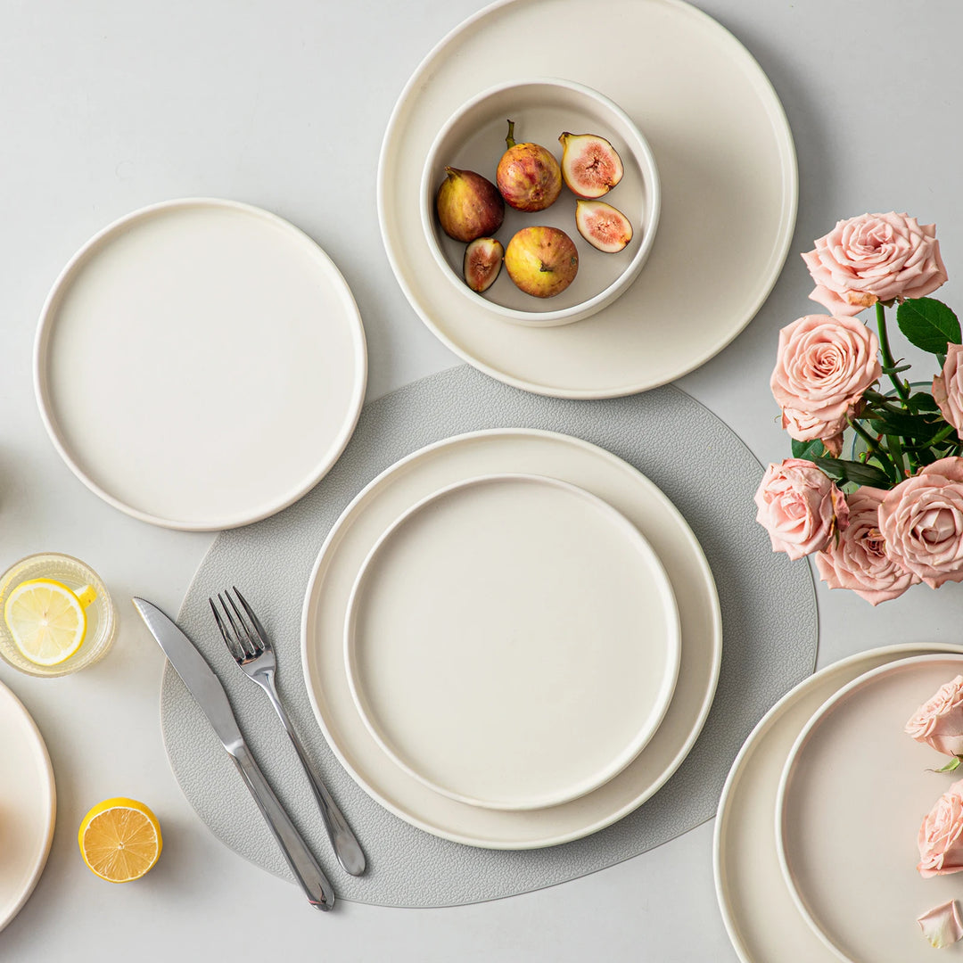 VANCASSO VENUS Serie 12/24/36 Piece CREAM WHITE Stoneware Tableware Set with Dinner/Dessert Plate/Bowl For 4/8/12 People